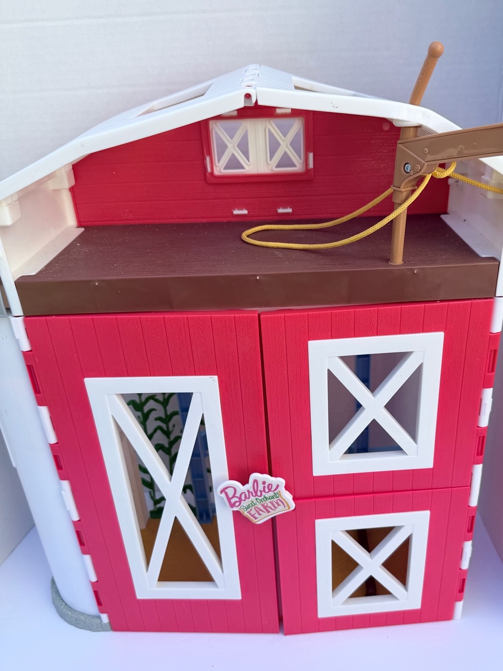 Barbie Red and White Barn Playset with Brown Roof Accents